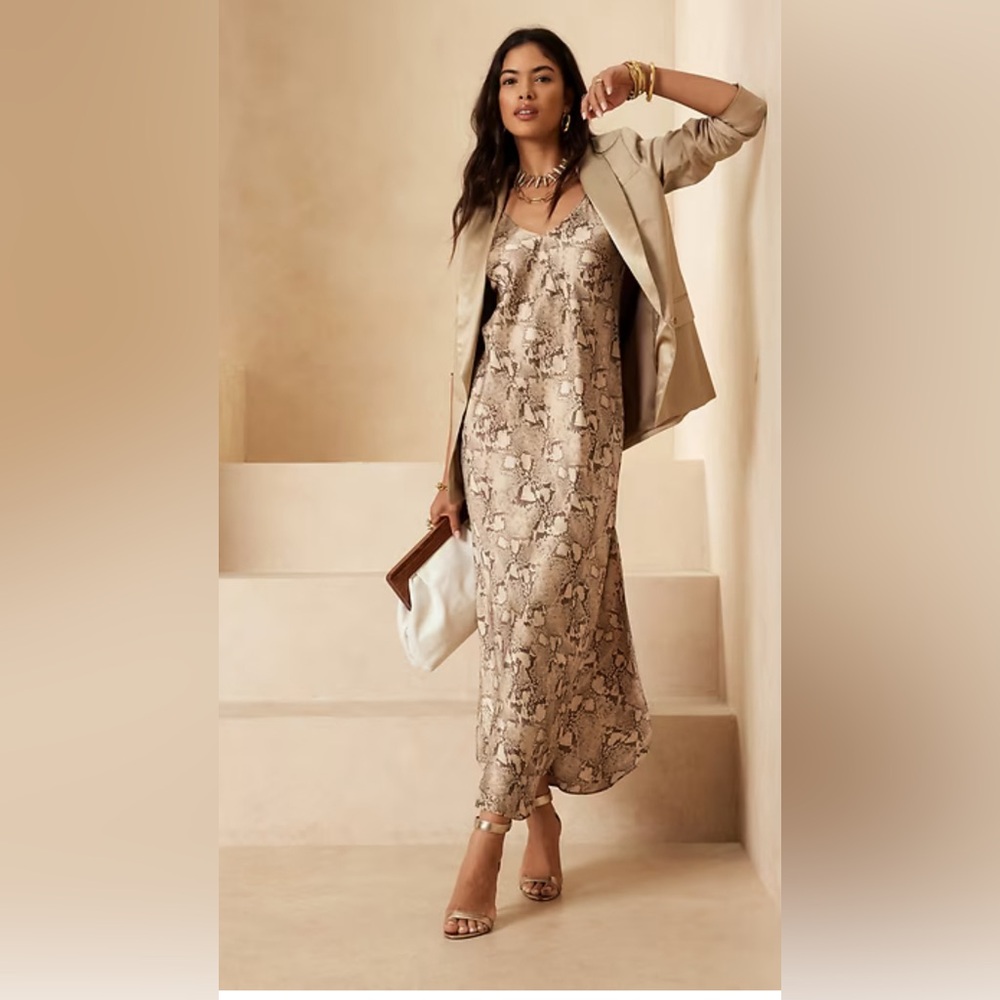 Banana Republic Dreamer Snake Print Silk Maxi Dress New With Tags